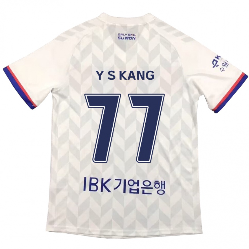 Kids Football Sang-Yun Kang #77 White Blue Away Jersey 2024/25 T-Shirt