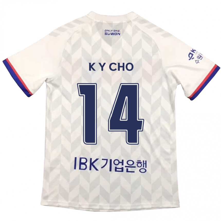 Kids Football Yun-Kwon Cho #14 White Blue Away Jersey 2024/25 T-Shirt