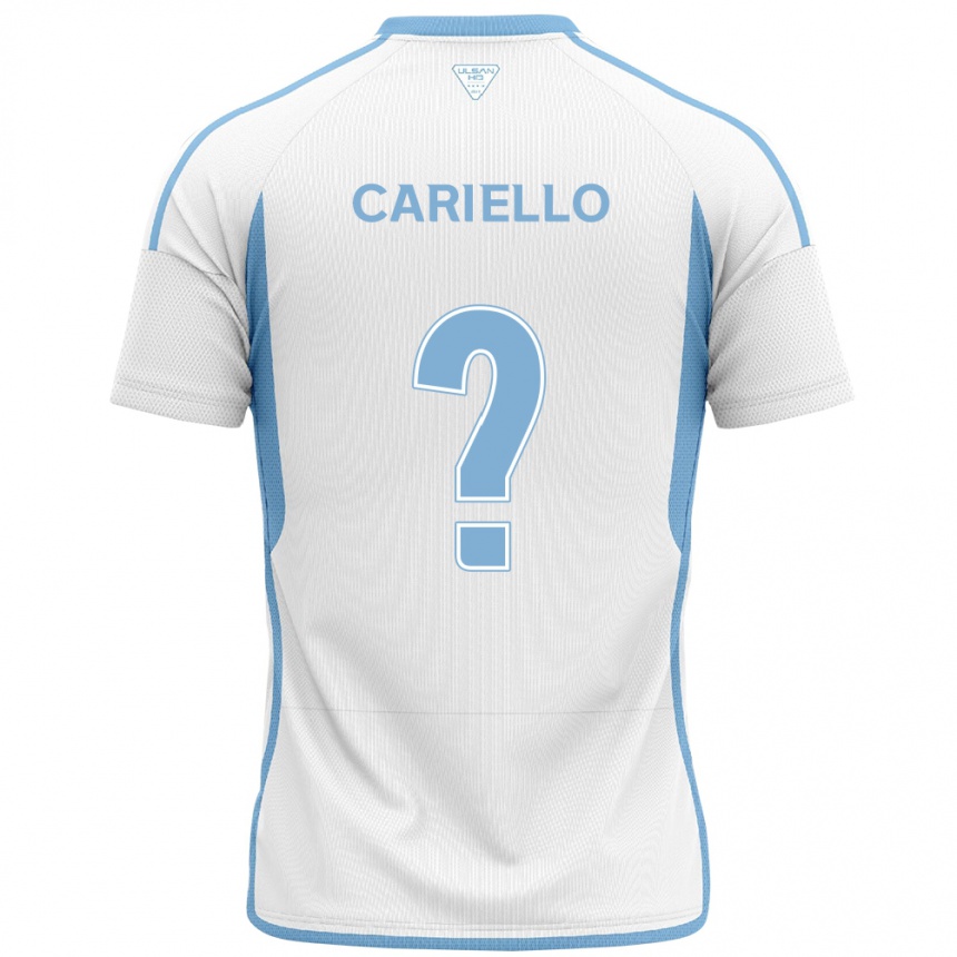 Kids Football Yago Cariello #0 White Blue Away Jersey 2024/25 T-Shirt