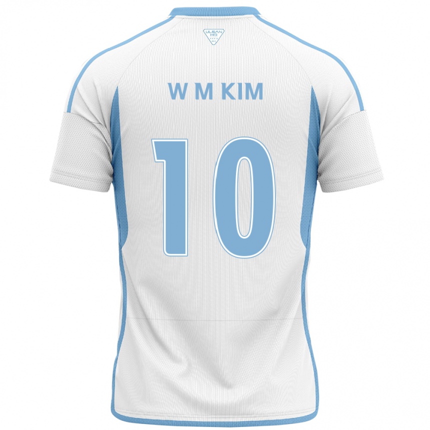 Kids Football Min-Woo Kim #10 White Blue Away Jersey 2024/25 T-Shirt