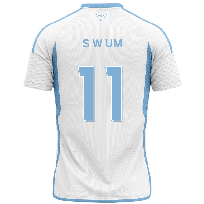 Kids Football Won-Sang Um #11 White Blue Away Jersey 2024/25 T-Shirt