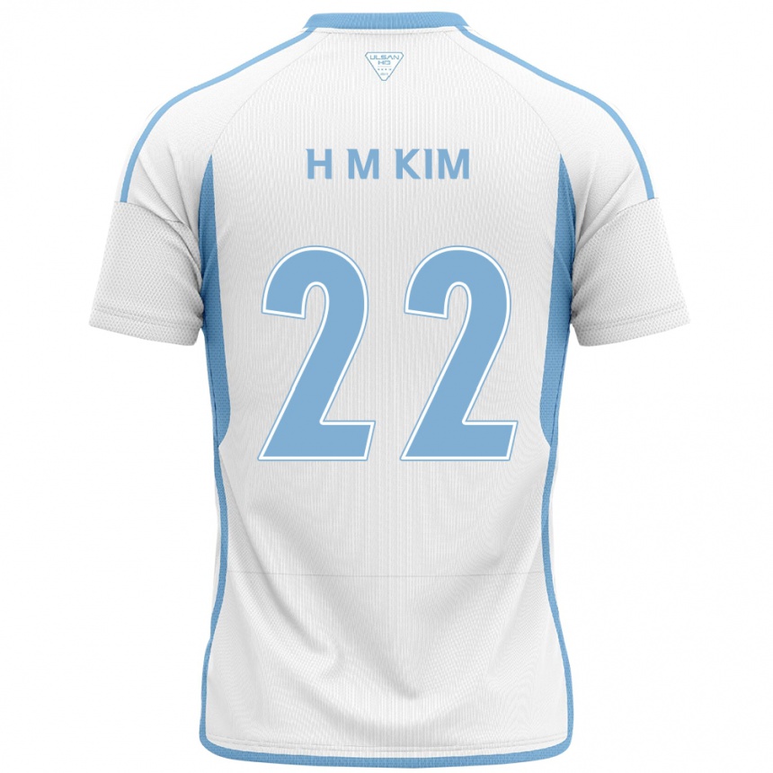 Kids Football Min-Hyuk Kim #22 White Blue Away Jersey 2024/25 T-Shirt