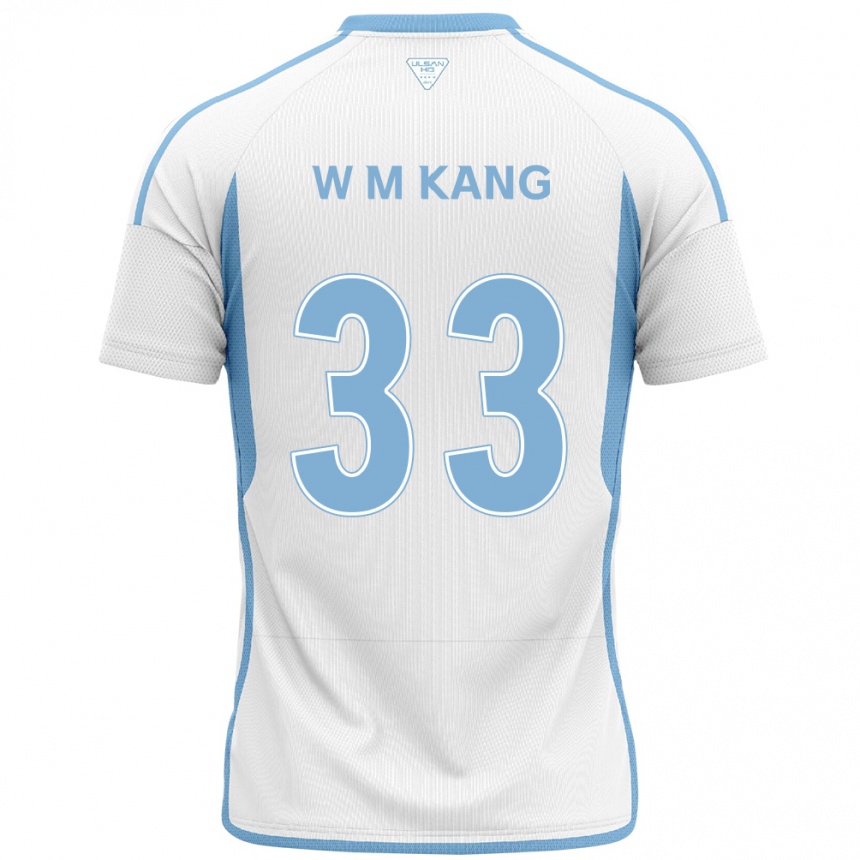 Kids Football Min-Woo Kang #33 White Blue Away Jersey 2024/25 T-Shirt