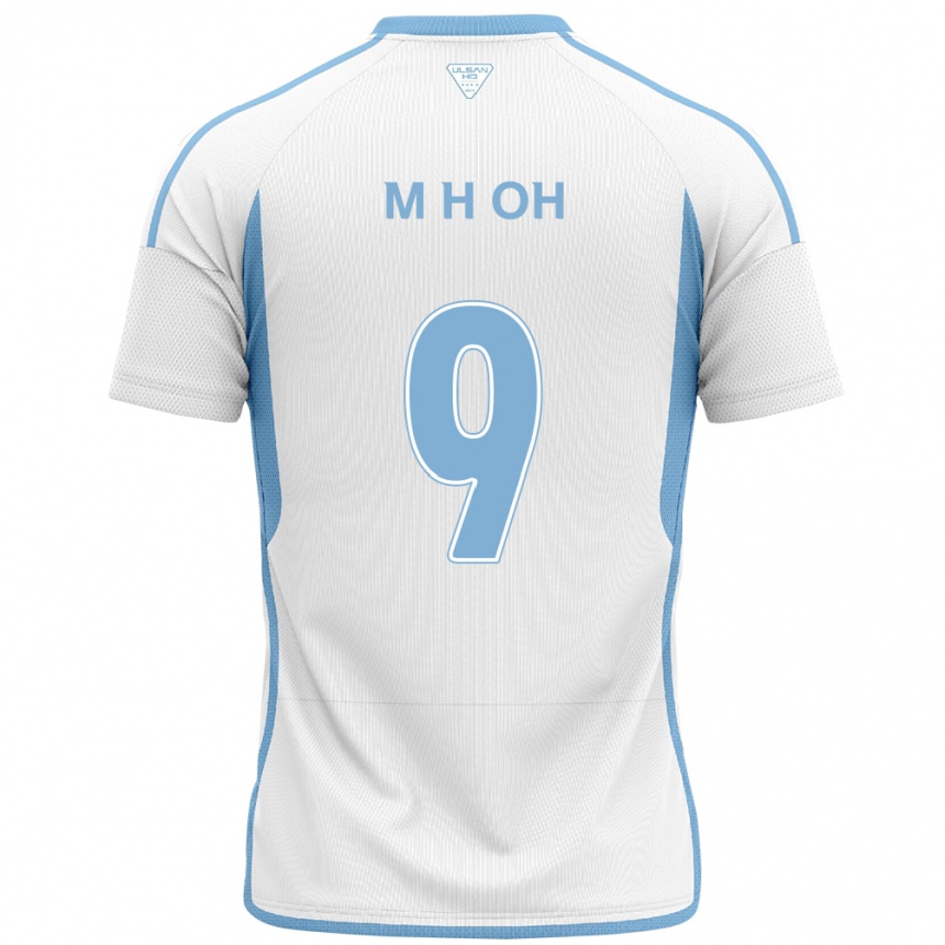 Kids Football Hyun-Min Oh #9 White Blue Away Jersey 2024/25 T-Shirt