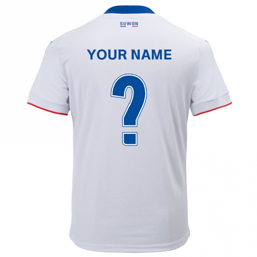 Kids Football Your Name #0 White Blue Away Jersey 2024/25 T-Shirt