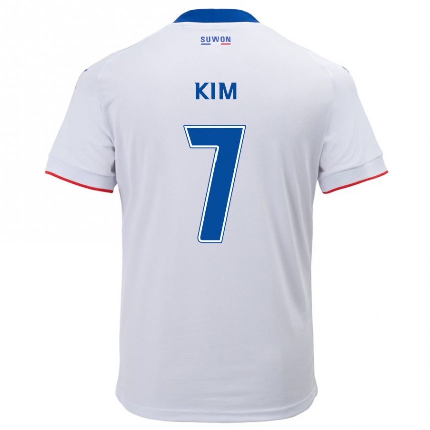 Kids Football Hyun Kim #7 White Blue Away Jersey 2024/25 T-Shirt