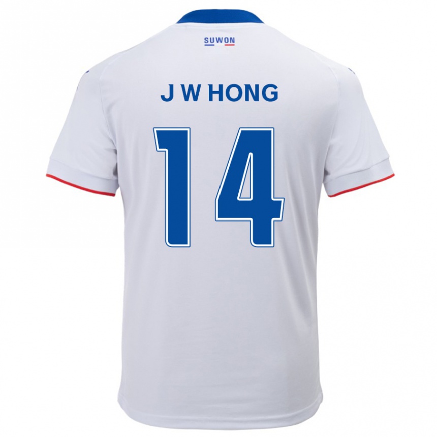 Kids Football Won-Jin Hong #14 White Blue Away Jersey 2024/25 T-Shirt