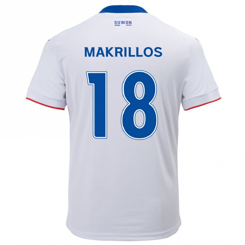 Kids Football Peter Makrillos #18 White Blue Away Jersey 2024/25 T-Shirt