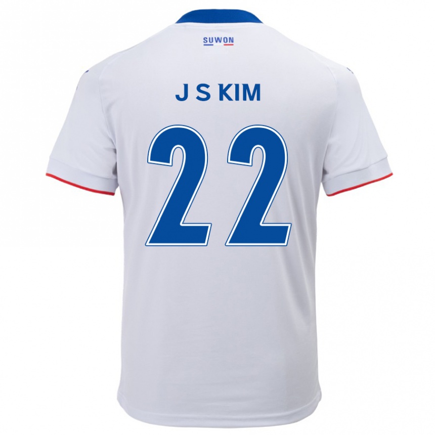 Kids Football Sang-Jun Kim #22 White Blue Away Jersey 2024/25 T-Shirt