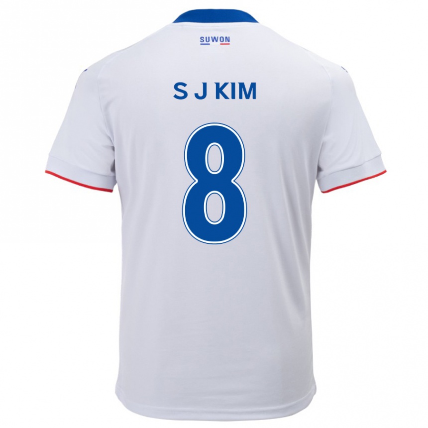 Kids Football Ji-Sung Kim #8 White Blue Away Jersey 2024/25 T-Shirt