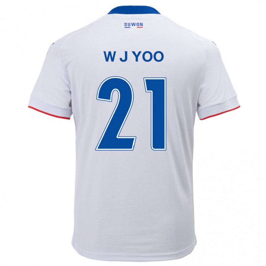 Kids Football Jin-Wook Yoo #21 White Blue Away Jersey 2024/25 T-Shirt