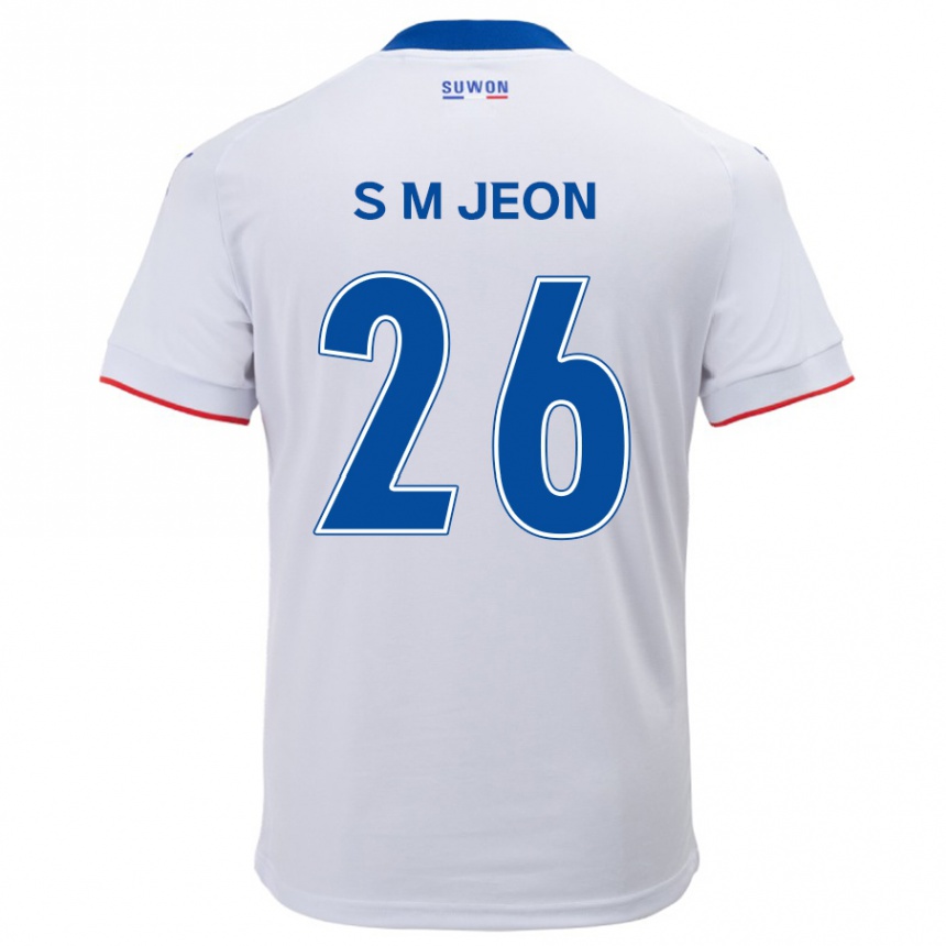 Kids Football Min-Seung Jeon #26 White Blue Away Jersey 2024/25 T-Shirt