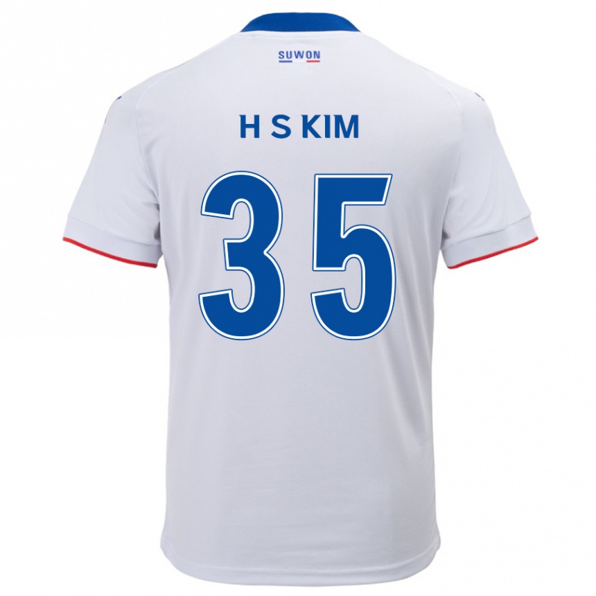 Kids Football Seung-Hyun Kim #35 White Blue Away Jersey 2024/25 T-Shirt