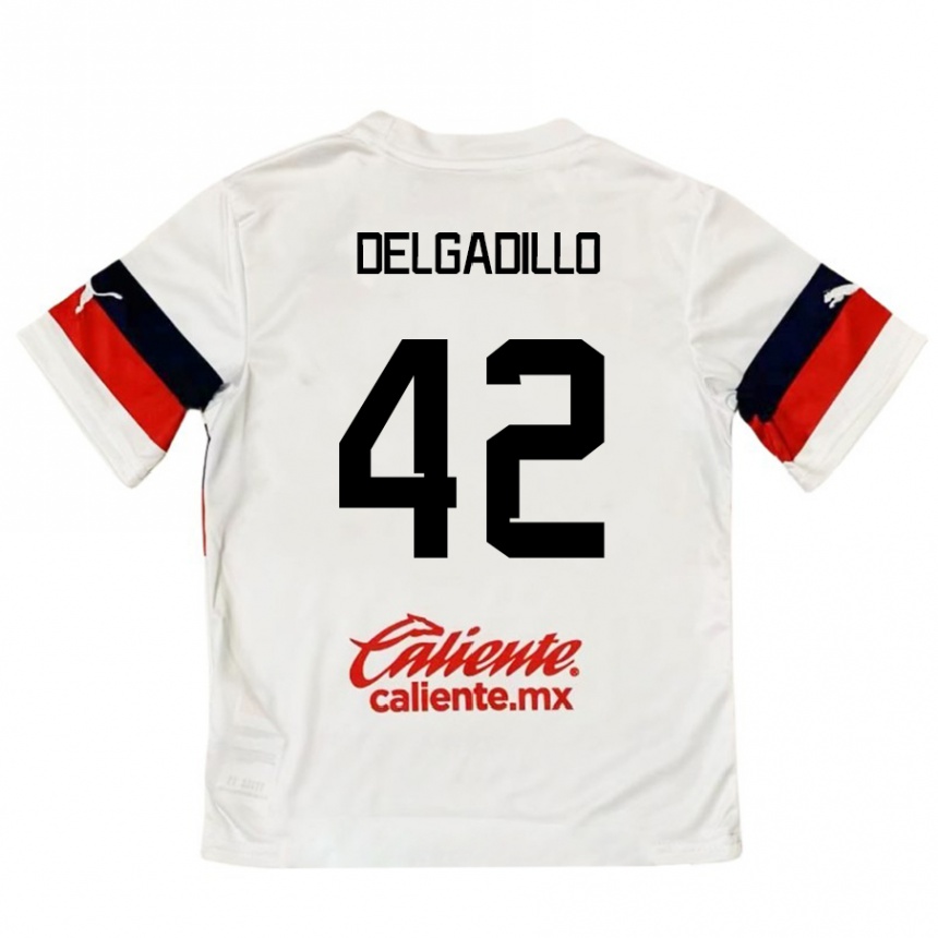 Kids Football Diego Delgadillo #42 White Red Away Jersey 2024/25 T-Shirt