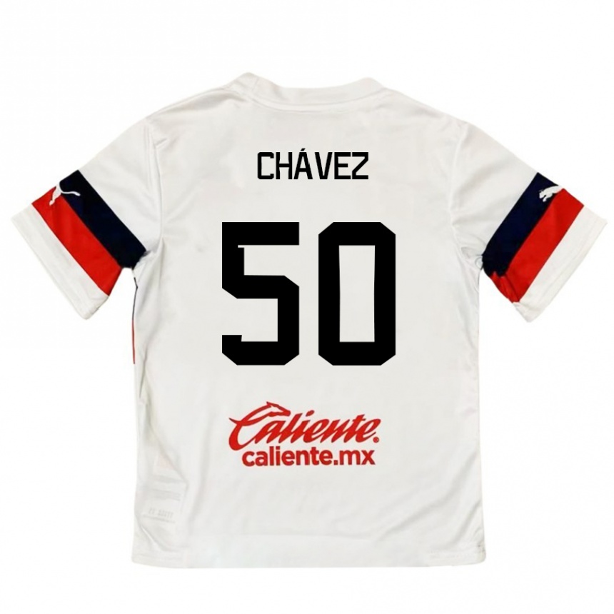 Kids Football Mateo Chávez #50 White Red Away Jersey 2024/25 T-Shirt