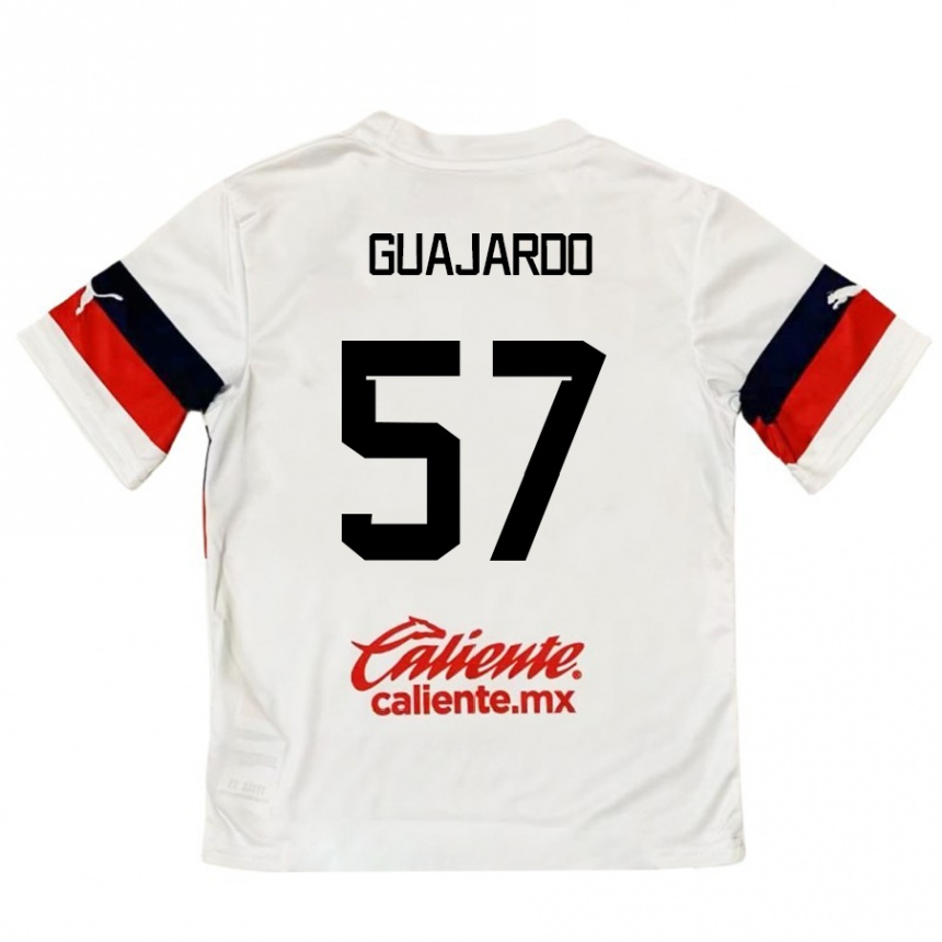 Kids Football Dylan Guajardo #57 White Red Away Jersey 2024/25 T-Shirt