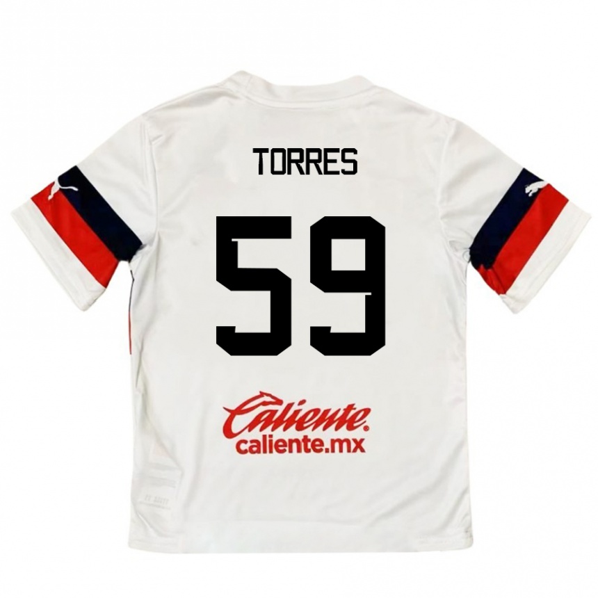 Kids Football Christian Torres #59 White Red Away Jersey 2024/25 T-Shirt