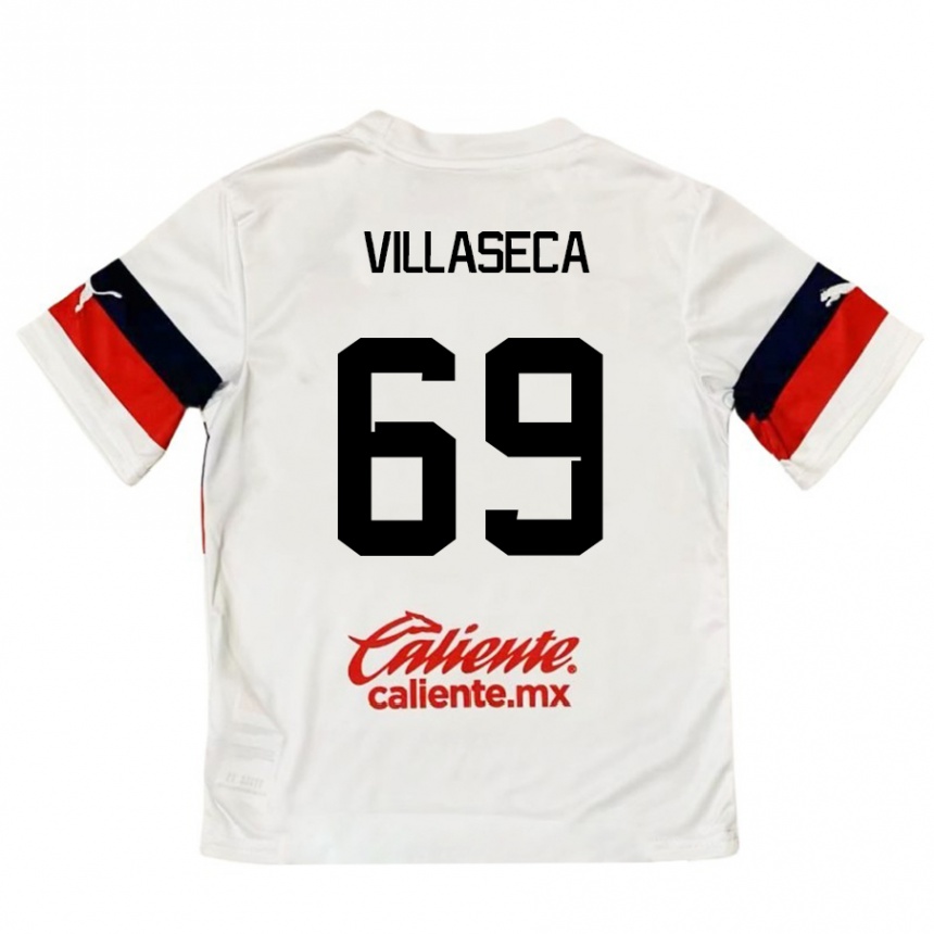 Kids Football Daniel Villaseca #69 White Red Away Jersey 2024/25 T-Shirt