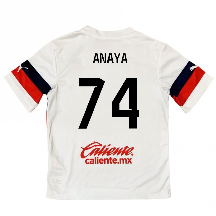 Kids Football Mario Anaya #74 White Red Away Jersey 2024/25 T-Shirt