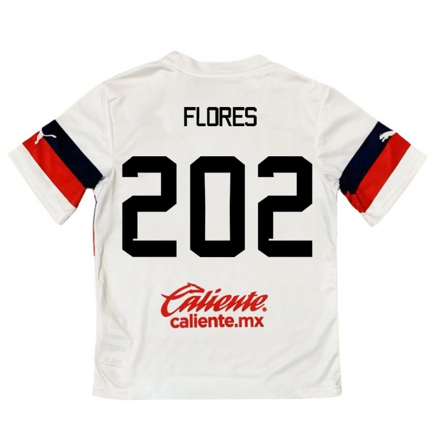 Kids Football Daniel Flores #202 White Red Away Jersey 2024/25 T-Shirt