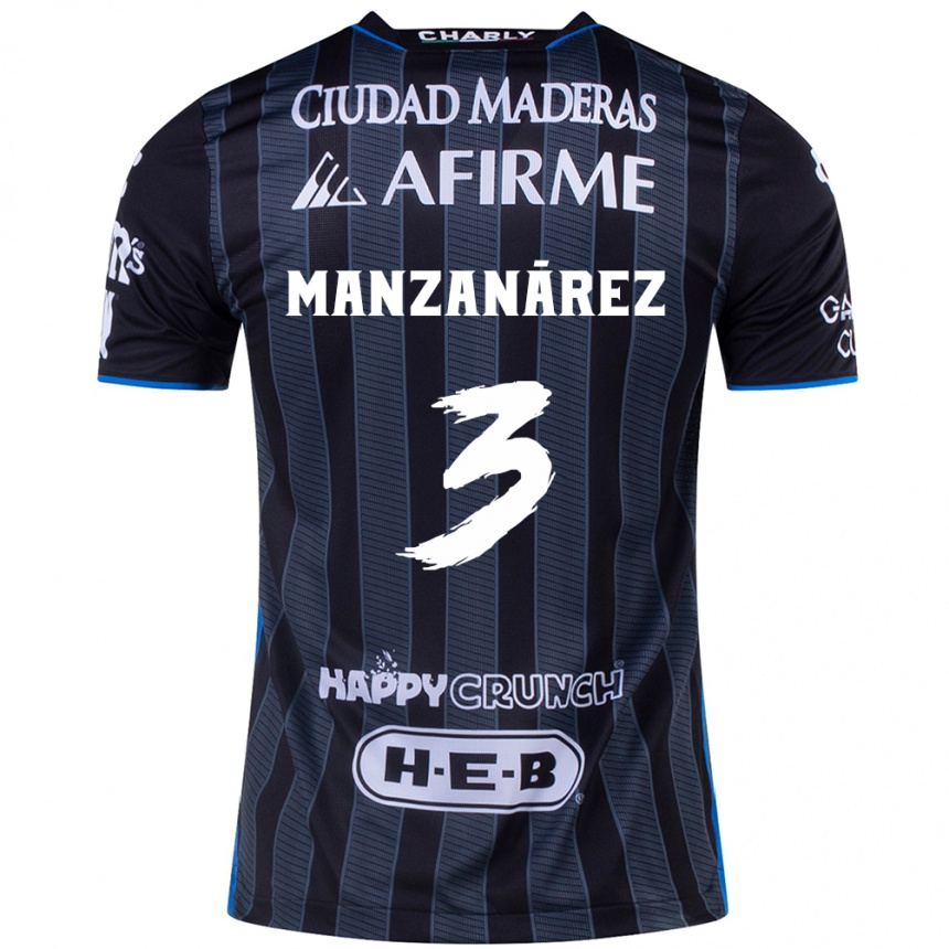 Kids Football Óscar Manzanárez #3 White Black Away Jersey 2024/25 T-Shirt