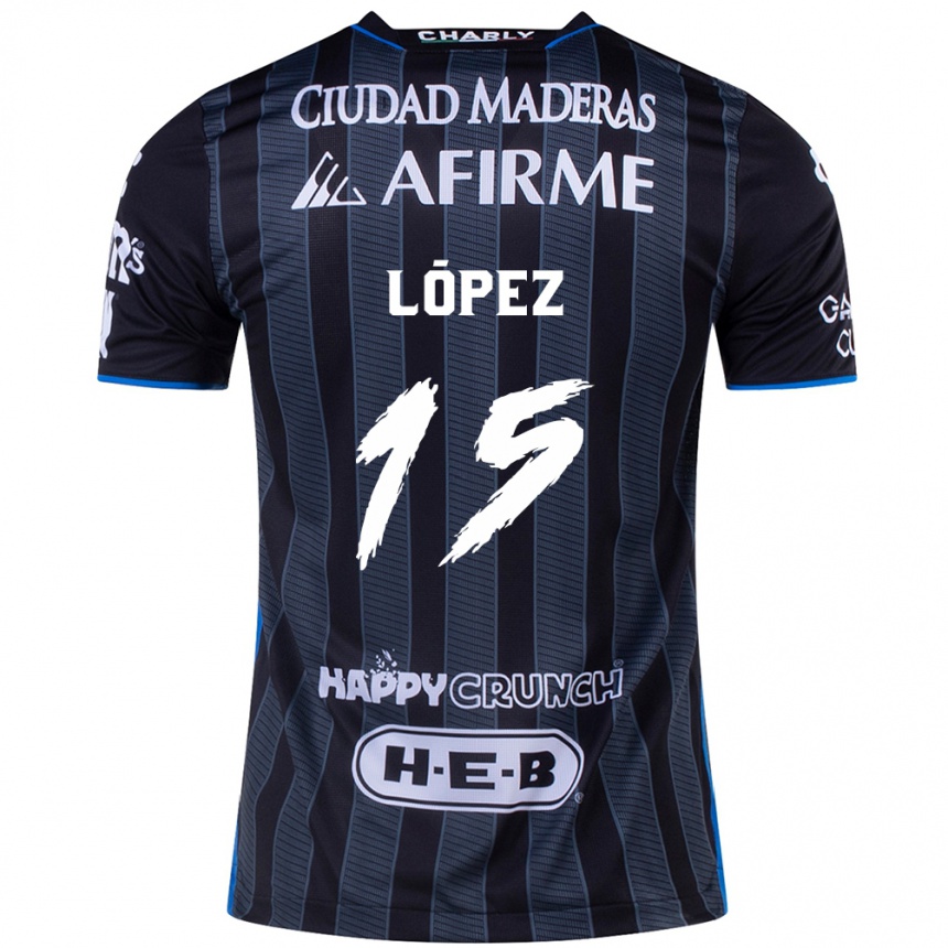 Kids Football Víctor López #15 White Black Away Jersey 2024/25 T-Shirt