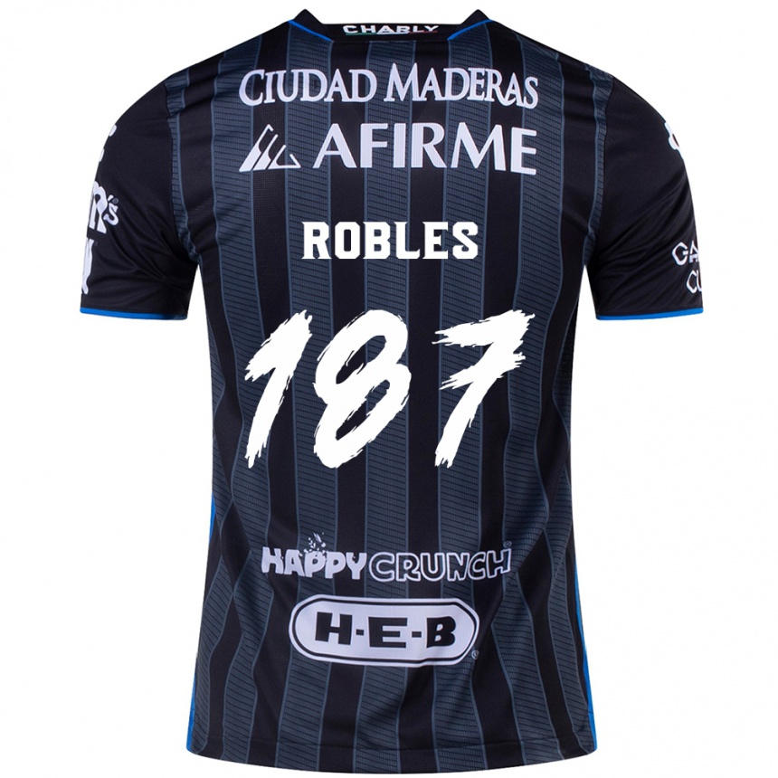 Kids Football Juan Robles #187 White Black Away Jersey 2024/25 T-Shirt