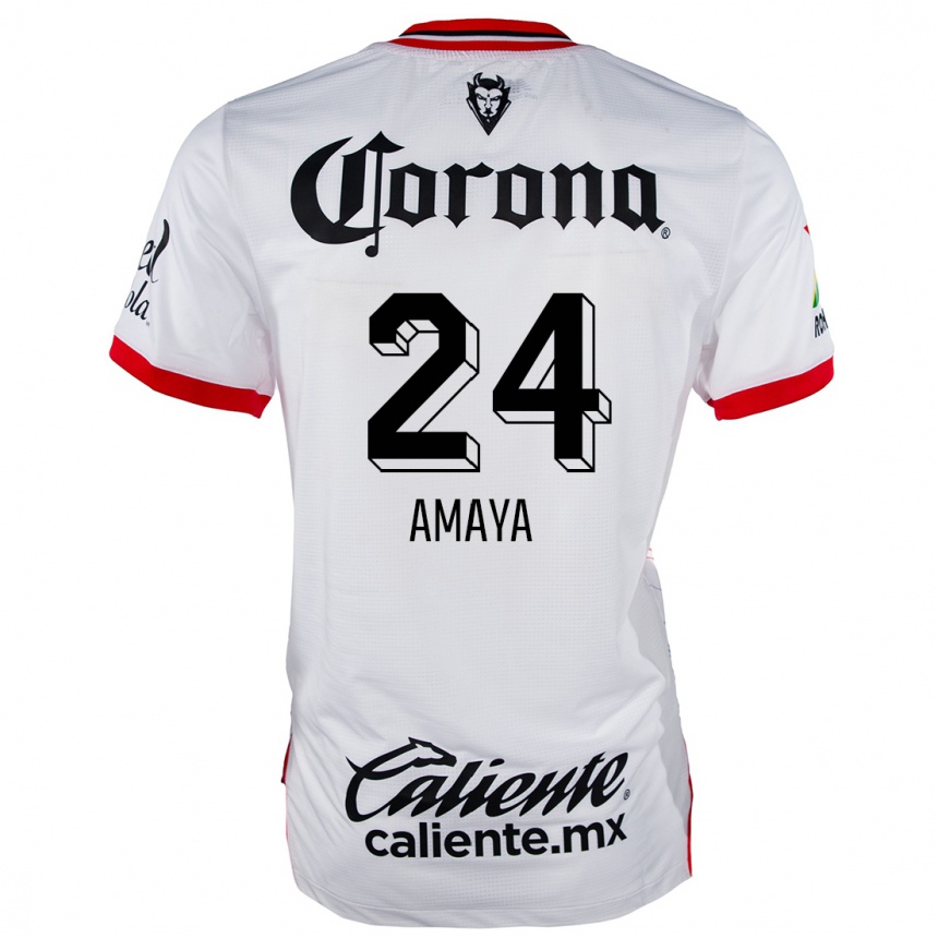 Kids Football Frankie Amaya #24 White Red Away Jersey 2024/25 T-Shirt