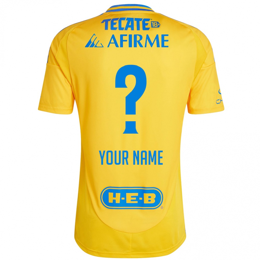 Men Football Your Name #0 Gold Yellow Home Jersey 2024/25 T-Shirt