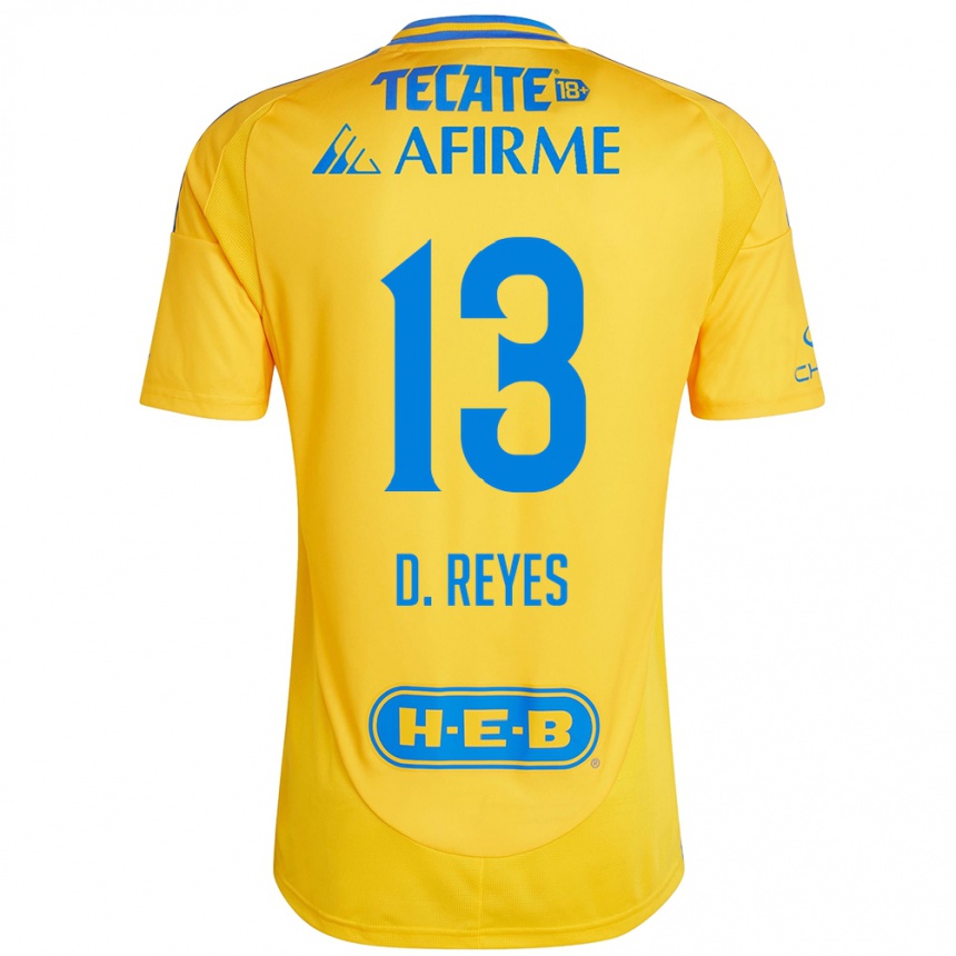 Men Football Diego Reyes #13 Gold Yellow Home Jersey 2024/25 T-Shirt