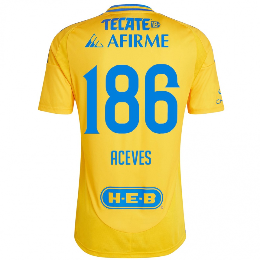 Men Football Israel Aceves #186 Gold Yellow Home Jersey 2024/25 T-Shirt