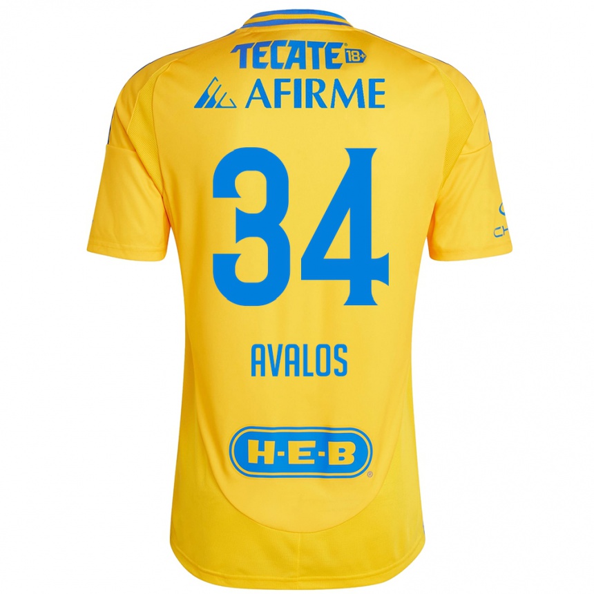 Men Football Erick Avalos #34 Gold Yellow Home Jersey 2024/25 T-Shirt