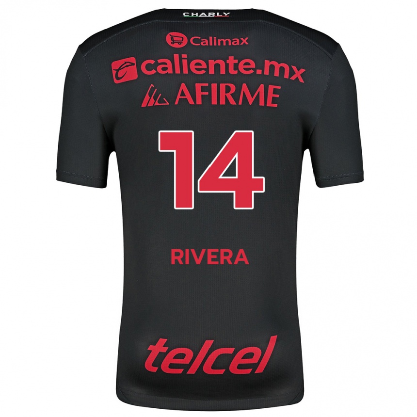 Men Football Christian Rivera #14 Black Red Home Jersey 2024/25 T-Shirt