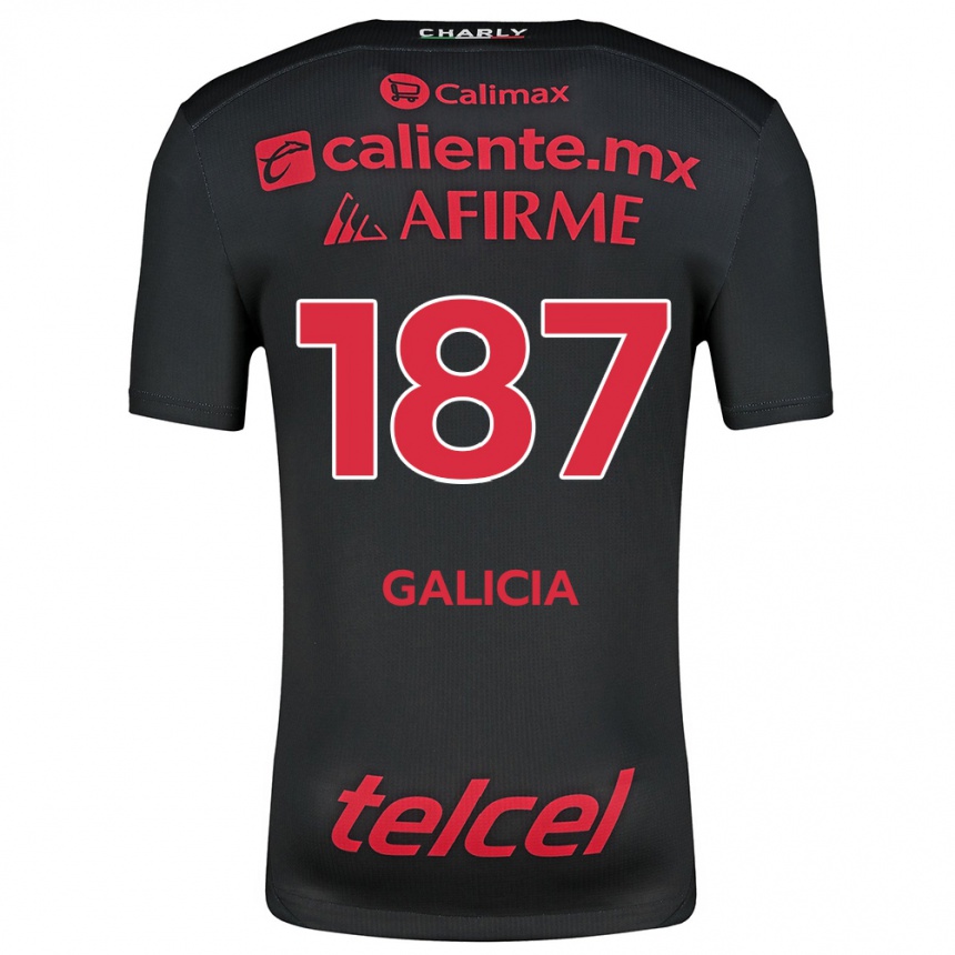 Men Football Carlos Galicia #187 Black Red Home Jersey 2024/25 T-Shirt