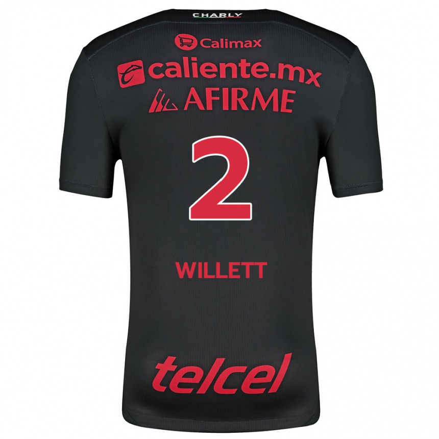 Men Football Adyson Willett #2 Black Red Home Jersey 2024/25 T-Shirt