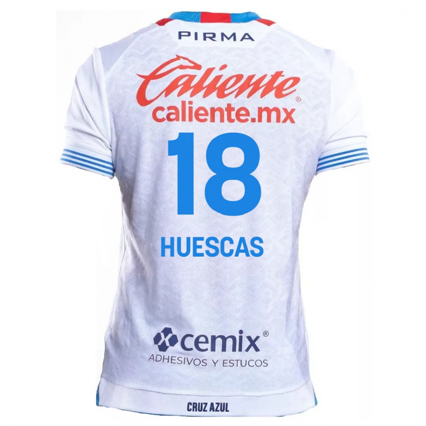 Men Football Rodrigo Huescas #18 White Blue Away Jersey 2024/25 T-Shirt