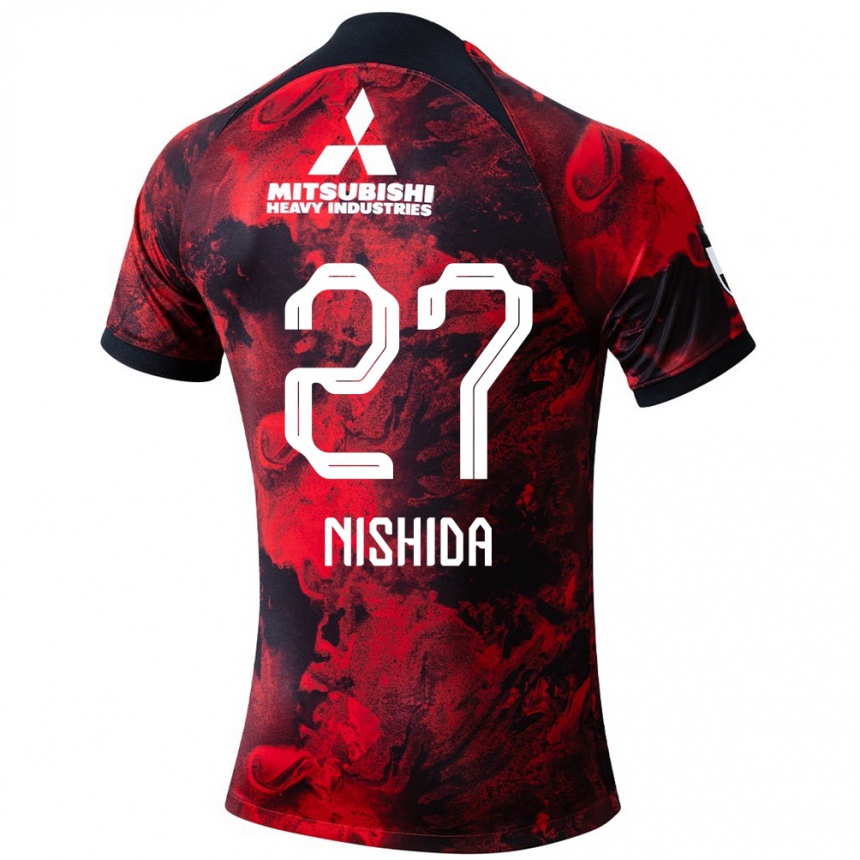 Women Football Haruto Nishida #27 Red Black Home Jersey 2024/25 T-Shirt