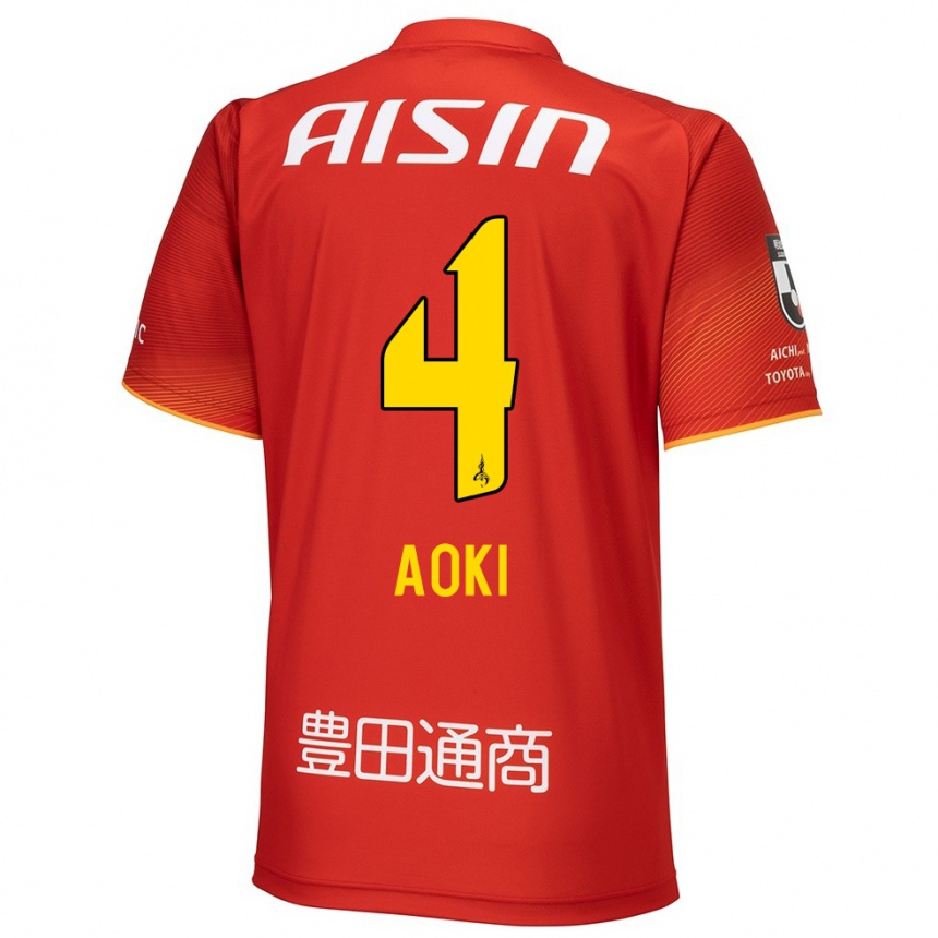 Women Football Masamune Aoki #4 Red White Yellow Home Jersey 2024/25 T-Shirt