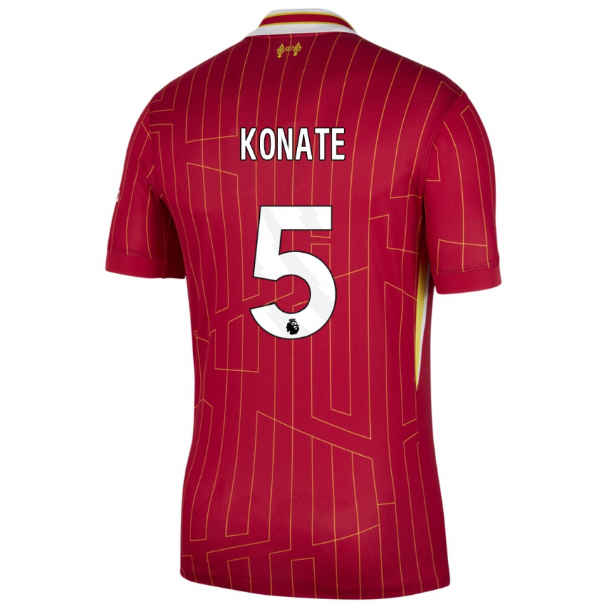 Kids Football Ibrahima Konate #5 Red Yellow White Home Jersey 2024/25 T-Shirt