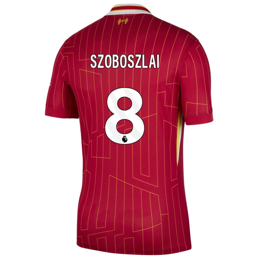 Kids Football Dominik Szoboszlai #8 Red Yellow White Home Jersey 2024/25 T-Shirt