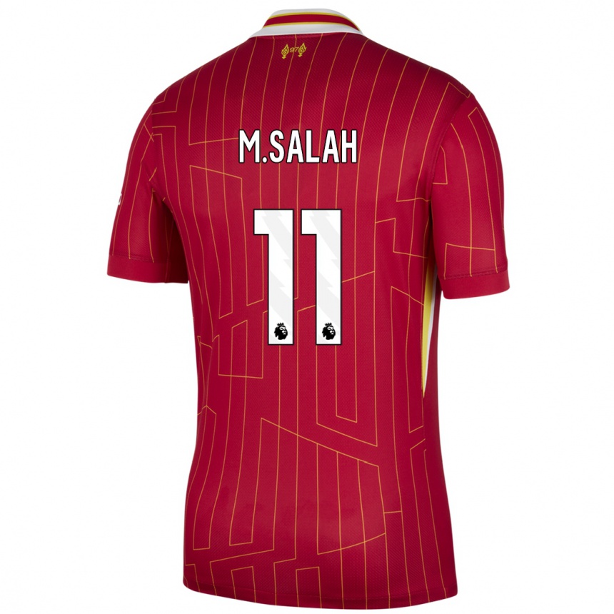 Kids Football Mohamed Salah #11 Red Yellow White Home Jersey 2024/25 T-Shirt