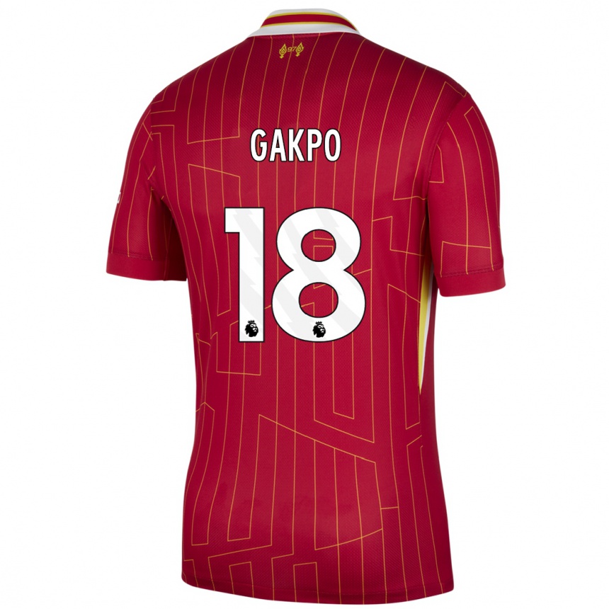 Kids Football Cody Gakpo #18 Red Yellow White Home Jersey 2024/25 T-Shirt