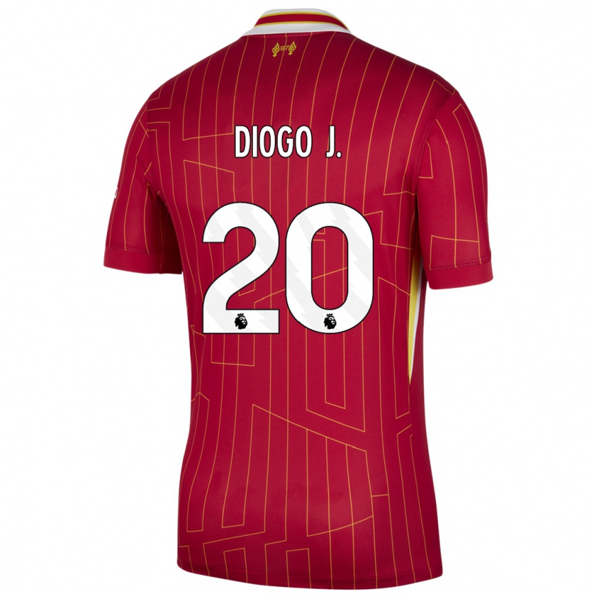 Kids Football Diogo Jota #20 Red Yellow White Home Jersey 2024/25 T-Shirt