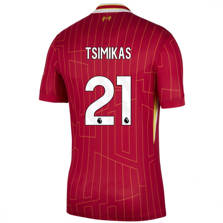 Kids Football Konstantinos Tsimikas #21 Red Yellow White Home Jersey 2024/25 T-Shirt