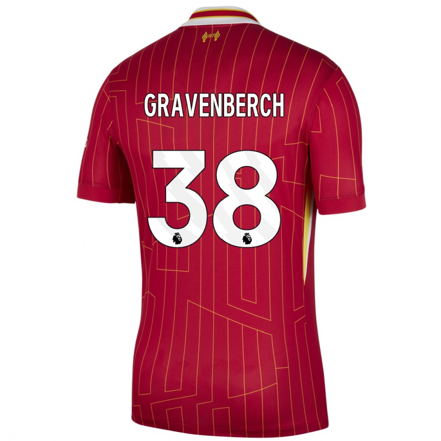 Kids Football Ryan Gravenberch #38 Red Yellow White Home Jersey 2024/25 T-Shirt