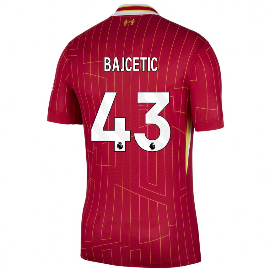 Kids Football Stefan Bajcetic #43 Red Yellow White Home Jersey 2024/25 T-Shirt