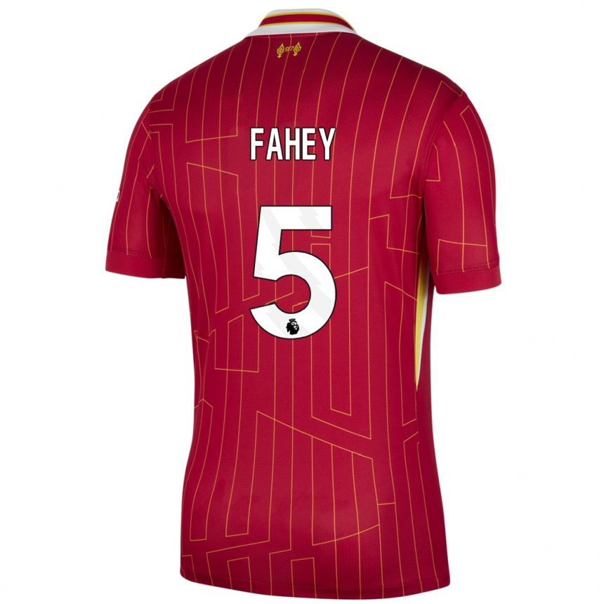 Kids Football Niamh Fahey #5 Red Yellow White Home Jersey 2024/25 T-Shirt