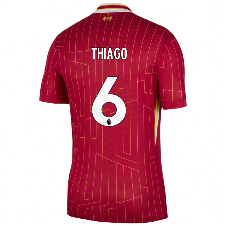 Kids Football Thiago #6 Red Yellow White Home Jersey 2024/25 T-Shirt