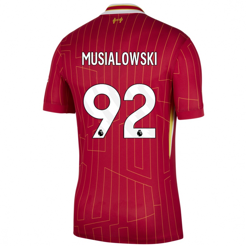 Kids Football Mateusz Musialowski #92 Red Yellow White Home Jersey 2024/25 T-Shirt