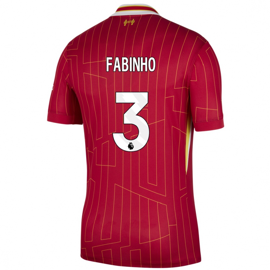 Kids Football Fabinho #3 Red Yellow White Home Jersey 2024/25 T-Shirt